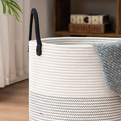 YOUDENOVA Woven Rope Laundry Hamper Tall Dark White 58L