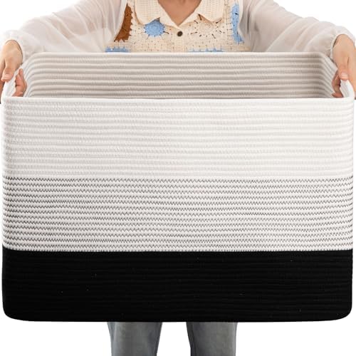 OIAHOMY 108L Gradient Black Cotton Rope Basket with Handles