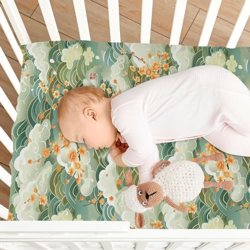 Wassud Light Green Wave Crib Sheets