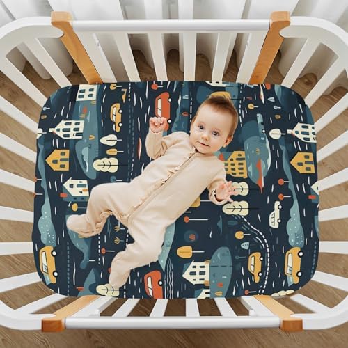 Wassud Dark Navy Pattern Crib Sheets for Boys Girls