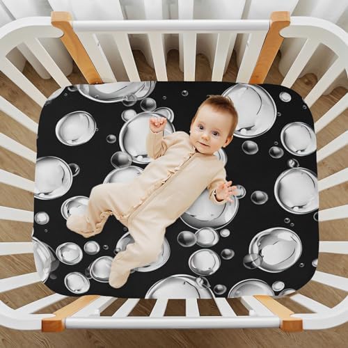 Wassud White Bubbles Crib Sheets Pack and Play Fitted 27x39 Inches