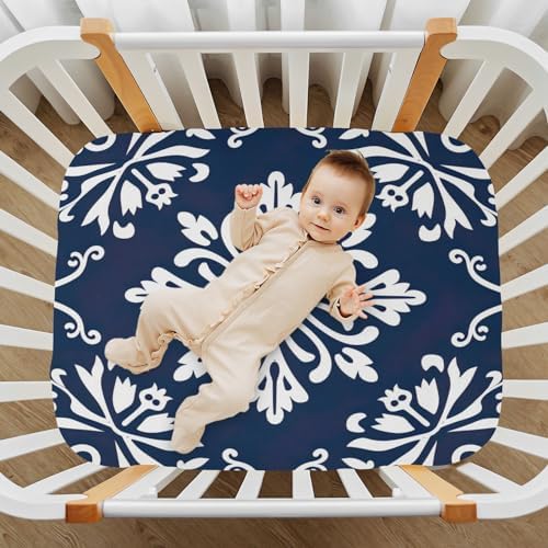 Wassud Blue Tile Pattern Crib Sheets for Boys and Girls