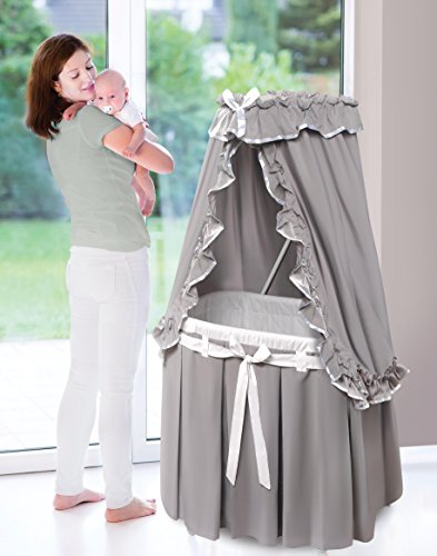 Badger Basket Majesty Canopy Bassinet with Storage Rocking Cradle Bed Oval GrayWhite