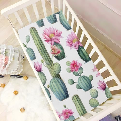 Cactus Flowers Crib Sheets for Pack N Play and Mini Crib