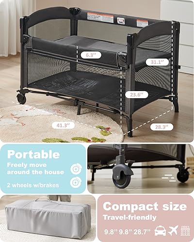 AirClub 4 in 1 Baby Bassinet Bedside Sleeper with Wheels Brakes