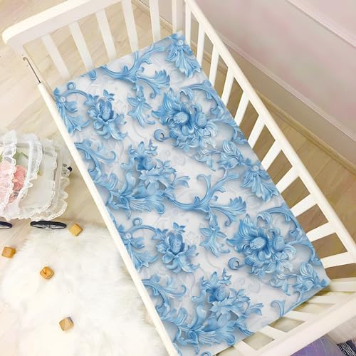 Wassud Blue Floral Crib Sheets 27x39 Inches Pack and Play