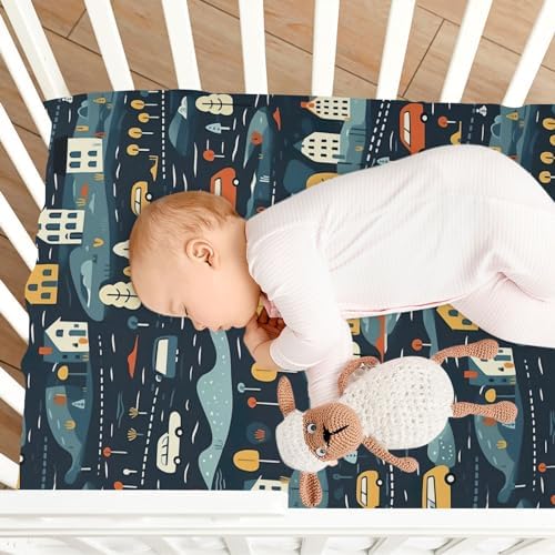 Wassud Dark Navy Pattern Crib Sheets for Boys Girls