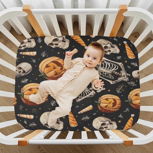 FUGIDOG Halloween Skeleton Crib Sheet for Baby