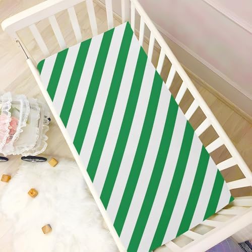 KICPOAY Stretchy Crib Sheets Green White Diagonal Lines