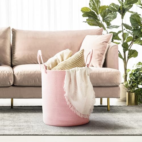 Kodomoore Laundry Basket Woven Cotton - 15D x 18H - Light Pink