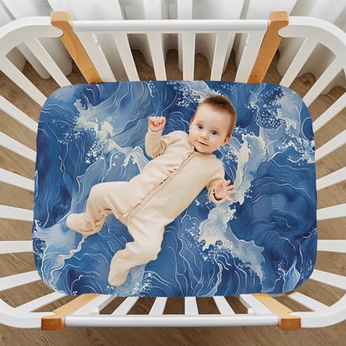 Wassud Blue Waves Crib Sheets for Boys Girls 1