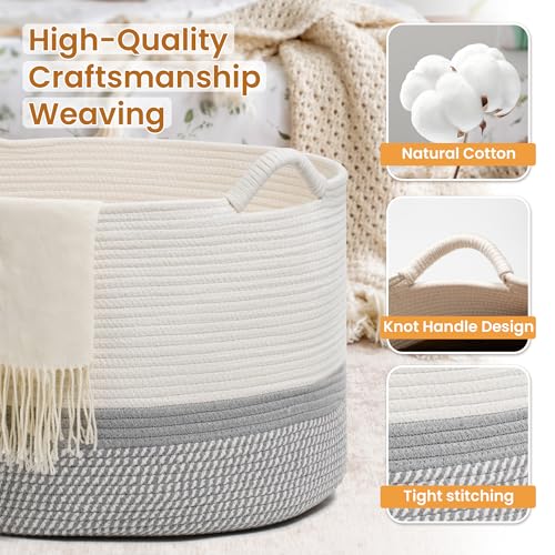 Large Woven Cotton Rope Storage Basket with Handles