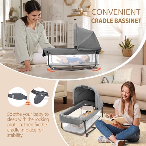JOYMOR 7 in 1 Bedside Bassinet with Changing Table and Playpen 1