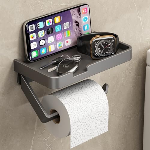 Self Adhesive Toilet Paper Holder with Shelf - Gray