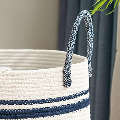 YOUDENOVA Woven Rope Laundry Hamper 58L Blue Tall Basket