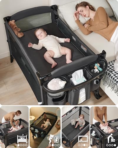 AirClub 4 in 1 Baby Bassinet Bedside Sleeper with Wheels Brakes