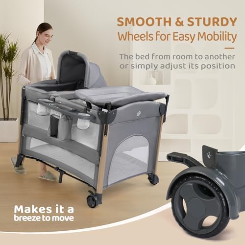 JOYMOR 7 in 1 Bedside Bassinet with Changing Table and Playpen 1