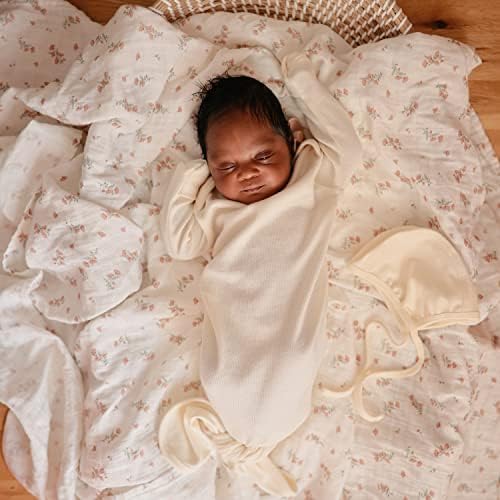 Mushie Muslin Swaddle Blanket for Baby - Pink Flowers Design