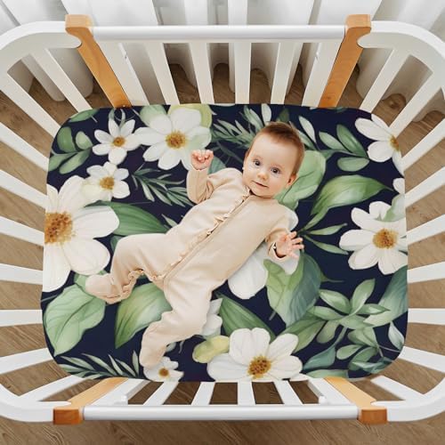 Wassud White Flowers Crib Sheets Set for Boys Girls