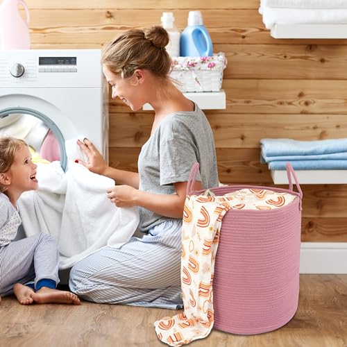 Cotton Rope Laundry Hamper with Handles - Grape Purple
