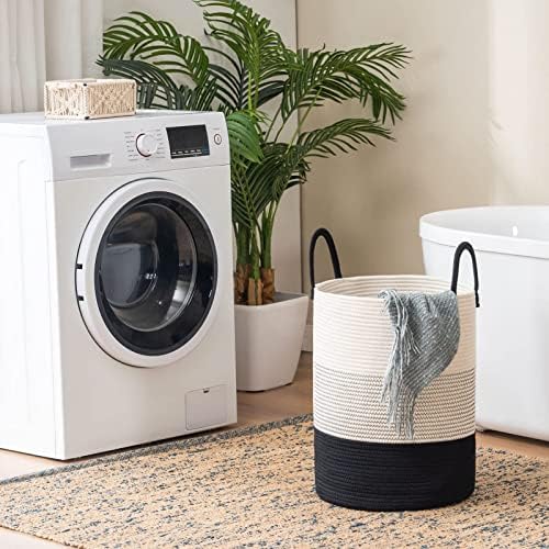 YOUDENOVA Woven Rope Laundry Hamper Tall Dark White 58L