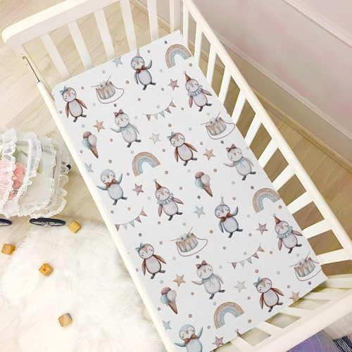 KICPOAY Funny Penguins Stars Dots Crib Sheet