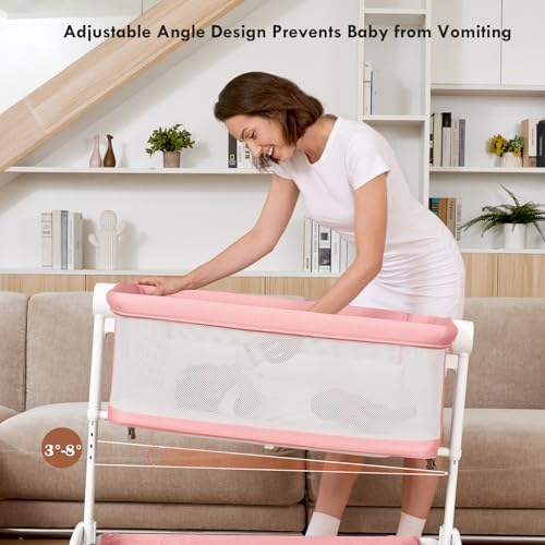 Taylengrow Baby Bassinet Bedside Sleeper - All-Mesh 5 Height Adjustments Pink