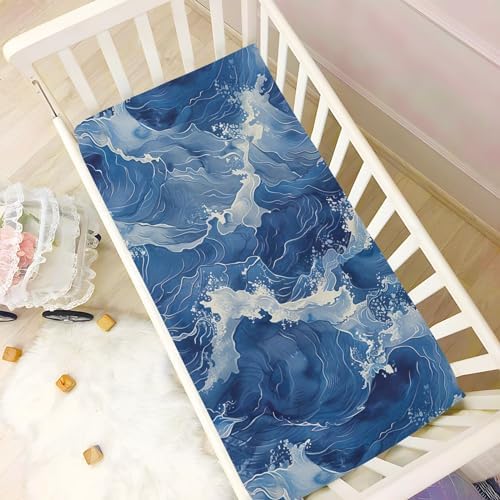 Wassud Blue Waves Crib Sheets for Boys Girls 1