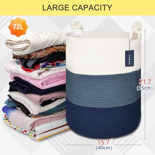 COMSE Extra Large Cotton Rope Storage Basket 157x217 WhiteCadet BlueNavy Blue