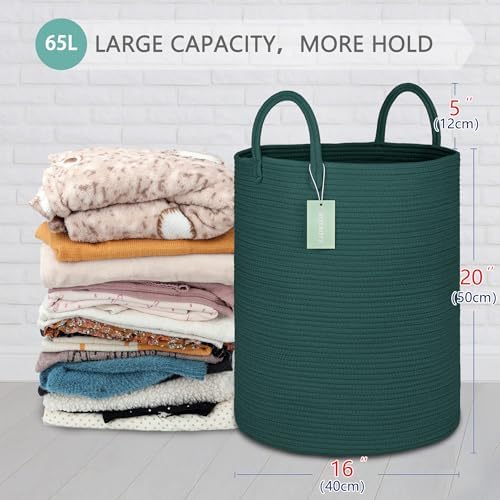 BOSROTY 65L Woven Laundry Hamper Basket Dark Green