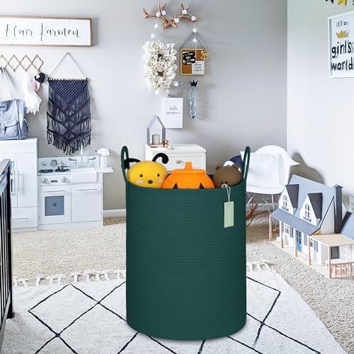 BOSROTY 65L Woven Laundry Hamper Basket Dark Green