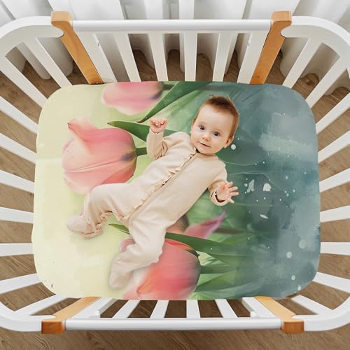 Jihqo Tulip Flowers Crib Sheets 39x27 52x28 Pack N Play Sheets