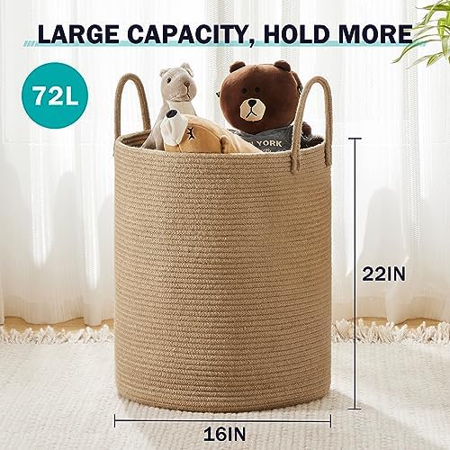 YOUDENOVA Jute Rope Tall Laundry Hamper Basket 72L Capacity