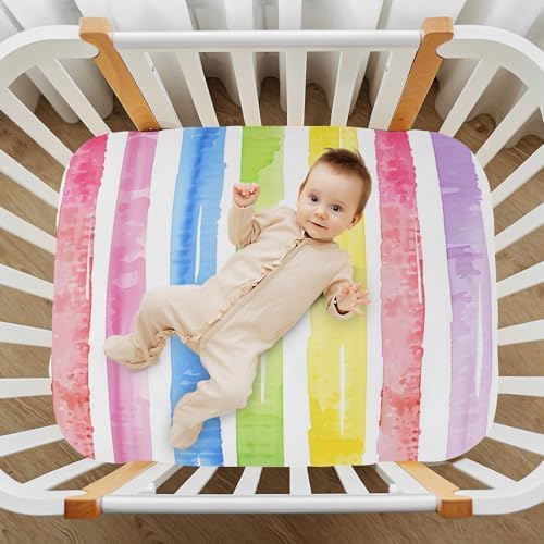 JIPONI Rainbow Stripes Soft Crib Sheet - Pack Play Sheets