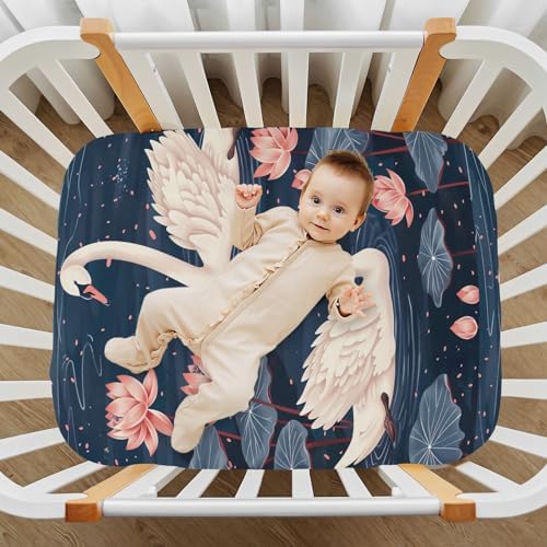 Wassud White Swans Crib Sheets for Boys Girls 27x39 Inch