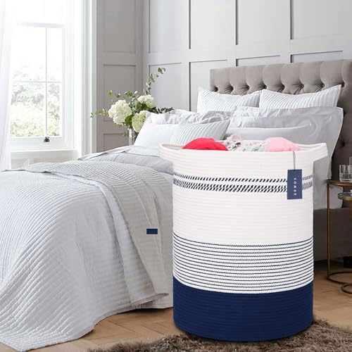 COMSE Extra Large Cotton Rope Woven Basket 157x217 Navy Blue White