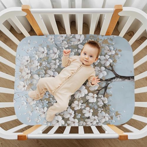 Wassud White Cherry Blossom Crib Sheets 28x52