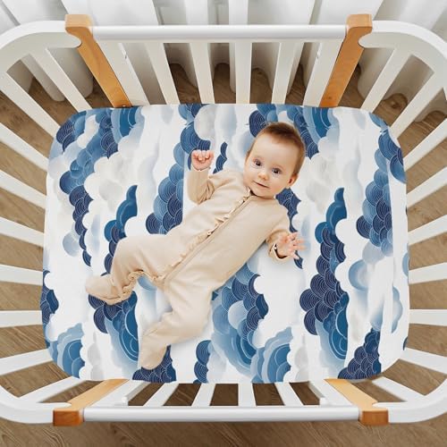 Wassud Blue Wave Crib Sheets 28x52 Inch Pack and Play