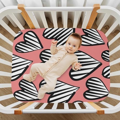 KICPOAY Heart Striped Crib Sheets Playard for Baby Toddler