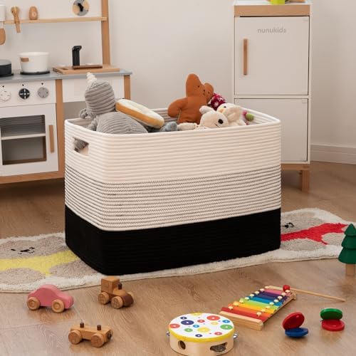 OIAHOMY 108L Gradient Black Cotton Rope Basket with Handles