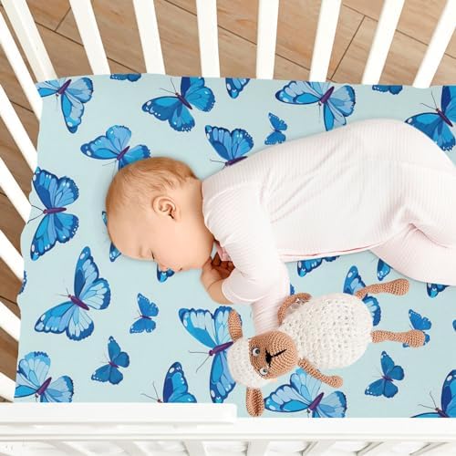 Wassud Blue Butterflies Crib Sheets for Boys and Girls