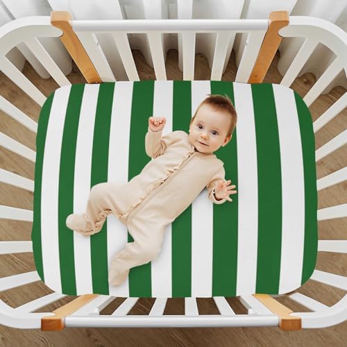 KICPOAY Fitted Crib Sheets with White and Green Stripes