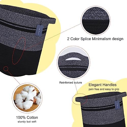COMSE Extra Large Cotton Rope Woven Laundry Basket - Black 157x217