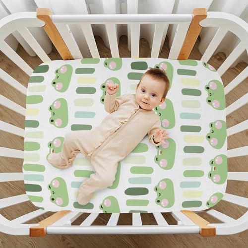 Cute Frog Green Stripe Fitted Crib Sheet for Baby Toddler