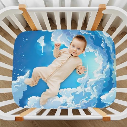 Wassud Blue Cloud Crib Sheets for Boys Girls