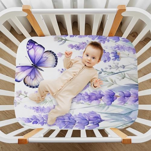 Wassud Lavender and Butterfly Crib Sheets Set