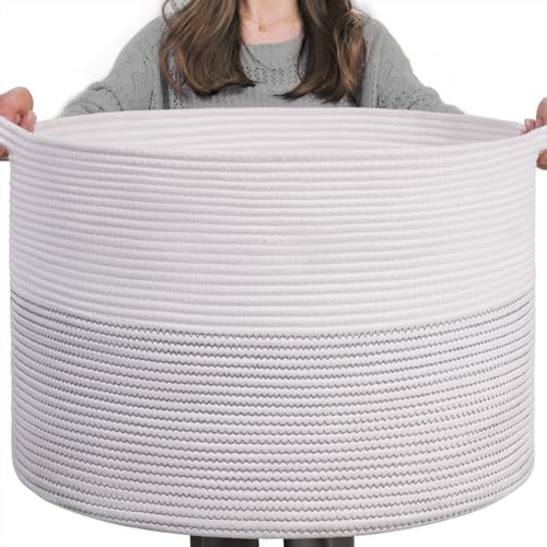 INDRESSME XXL Cotton Woven Laundry Basket with Handle - Black Stitch