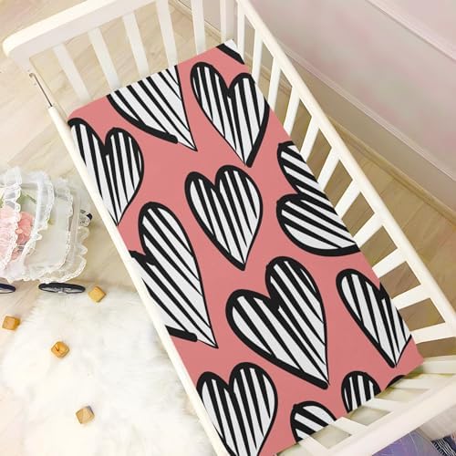KICPOAY Heart Striped Crib Sheets Playard for Baby Toddler