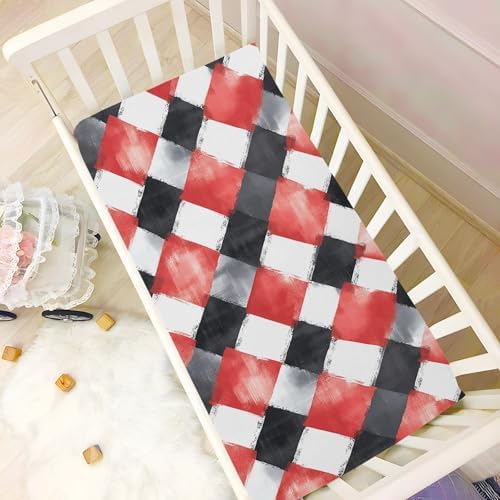 Wassud Red and Black Gingham Crib Sheets Set