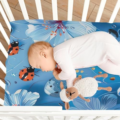 Wassud Sky-Blue Flower Crib Sheets Set